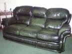 LEATHER SETTEE & one chair,  good quality green leather....